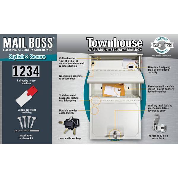 Mail Boss Townhouse Locking Wall-Mount Mailbox with High Security Reinforced Patented Locking System Black 7172