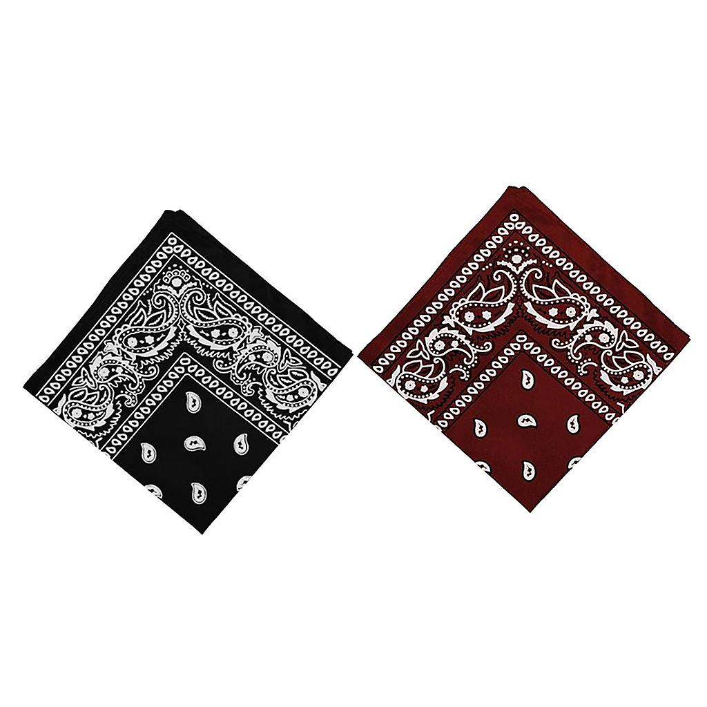 2x Unisex Paisley Bandana Head Wrap Hair Band Wristband Black and Wine Red