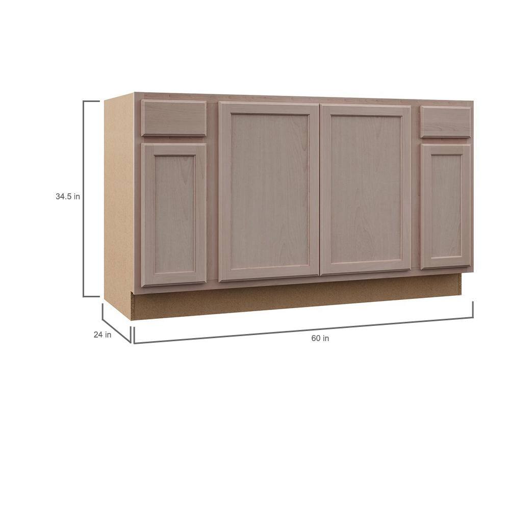 Hampton Bay Hampton 60 in. W x 24 in. D x 34.5 in. H Assembled Sink Base Kitchen Cabinet in Unfinished KSBF60-UF