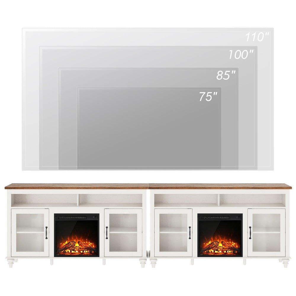 WAMPAT Fireplace TV Stand   Farmhose Entertainment Center with 18'' Electric Fireplace Sliding Barn Door  Storage Cabinet