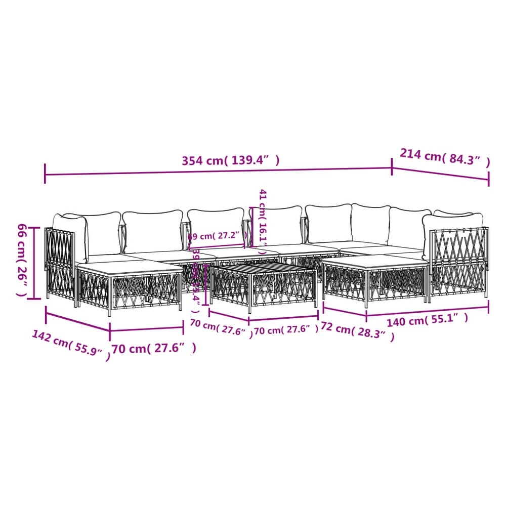 vidaXL 10 Piece Patio Lounge Set with Cushions White Steel   28.3\