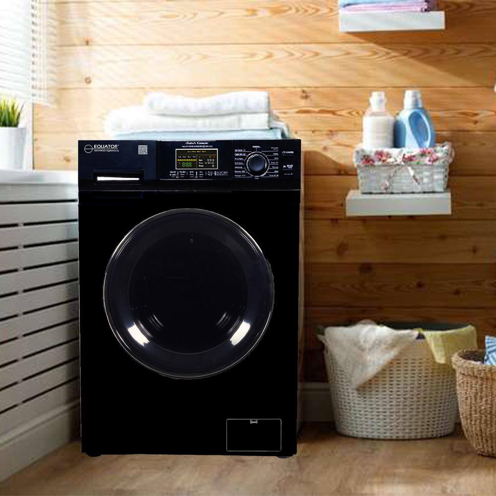 EQUATOR ADVANCED Appliances 1.62 cu.ft. Pet Compact 110V VentedVentless 15 lbs Sani Washer Dryer Combo 1400 RPM in Black EZ 4600 B