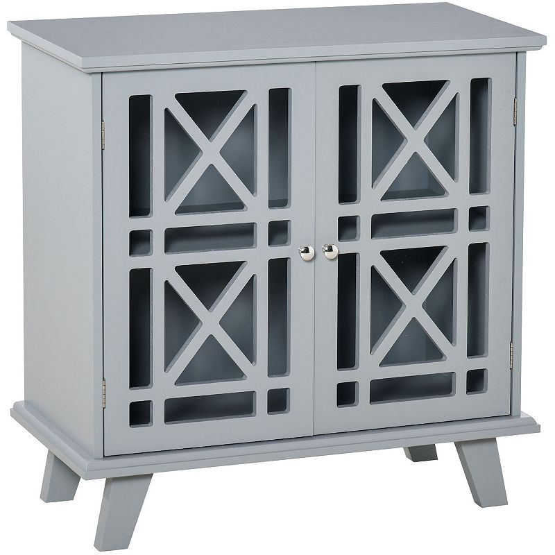 HOMCOM Wood Accent Sideboard Buffet Serveing Storage Cabinet with Fretwork Doors and Elevated Base Grey