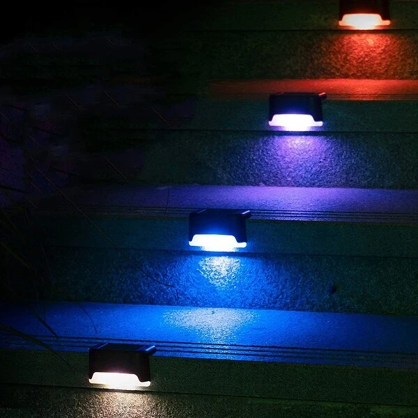 4pcs Solar LED Deck Light Outdoor Garden Path Lamp, Colorful Light