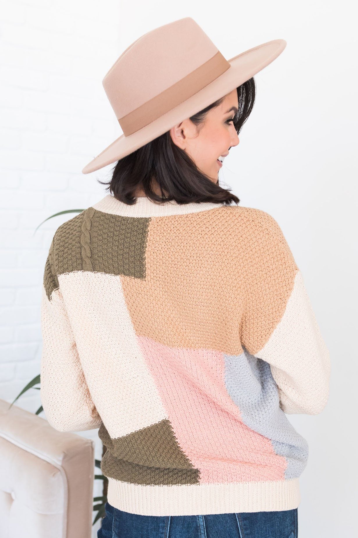 Cozy Colorblock Modest Sweater