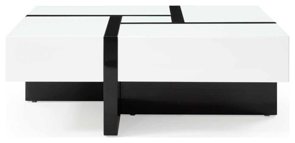 Modern Mcintosh Square Coffee Table Glossy White Lacquer Black Lacquer Accents   Contemporary   Coffee Tables   by Zuri Furniture  Houzz