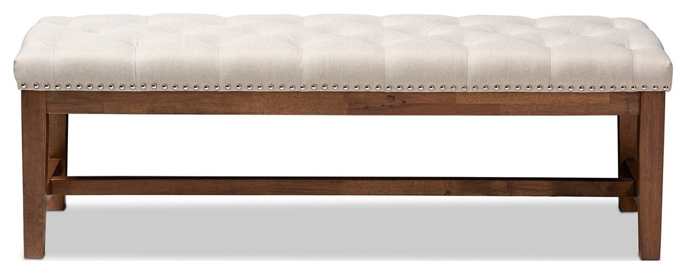 Ainsley Fabric Walnut Solid Rubberwood Bench   Transitional   Upholstered Benches   by Fratantoni Lifestyles  Houzz