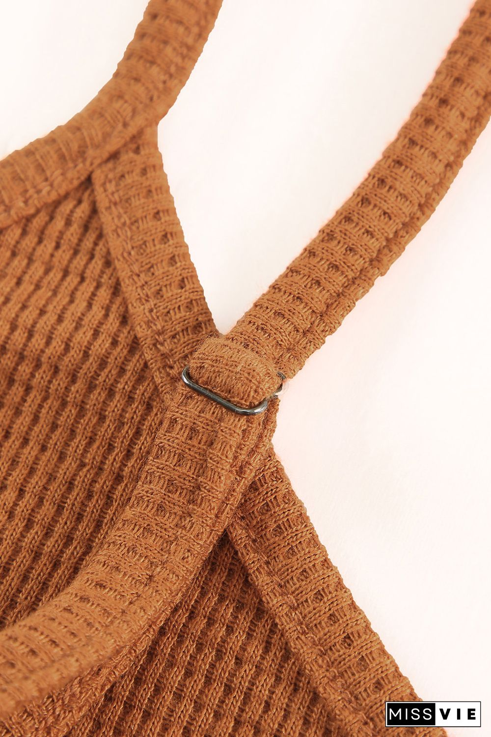 Brown Waffle Knit Skinny Fit Spaghetti Strap Crop Cami Top