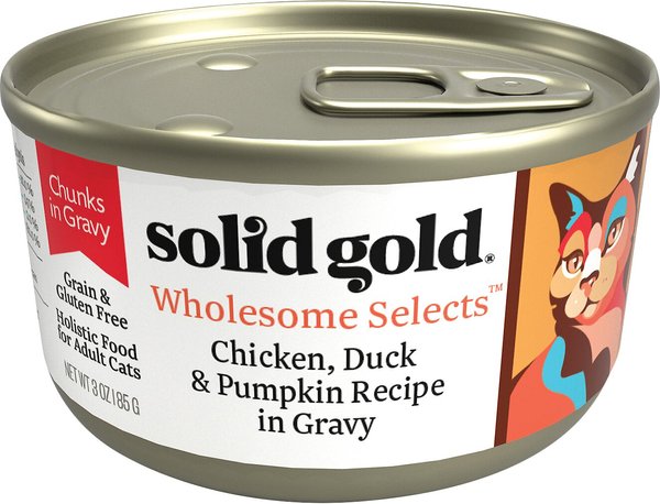 Solid Gold Wholesome Selects with Real Chicken， Duck and Pumpkin Recipe in Gravy Grain-Free Canned Cat Food