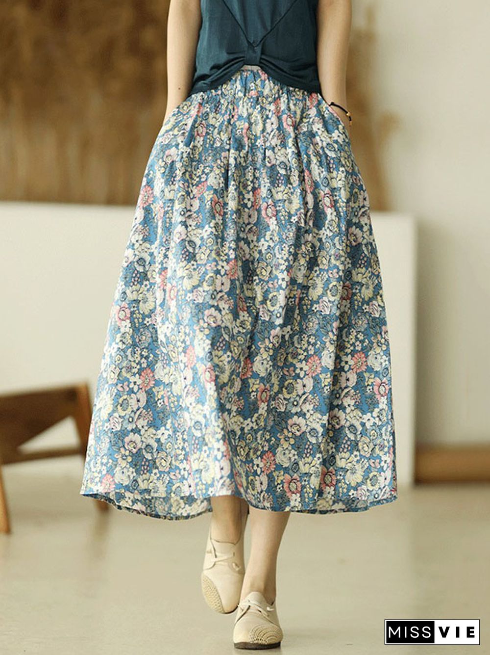 Original Floral Cotton-Blend A-Line Skirt