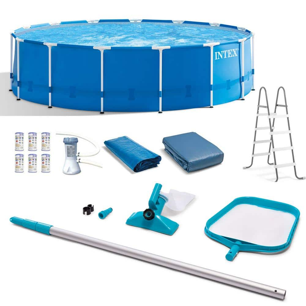 INTEX 15 ft. x 48 in. Metal Frame Above Ground Swimming Pool Set with Pump Cover Ladder 28241EH