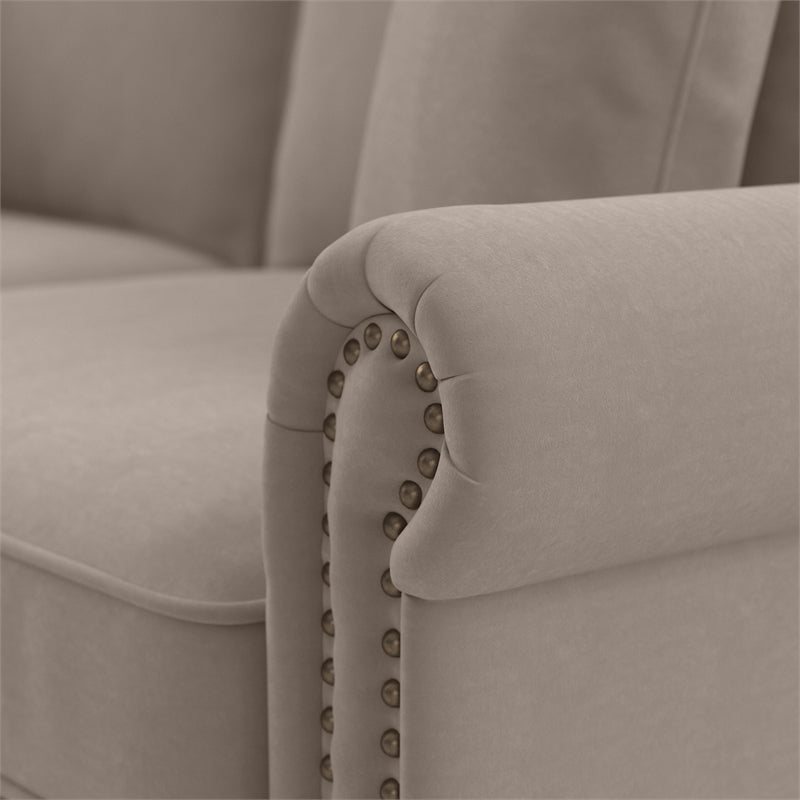 Coventry Accent Chair with Ottoman Set in Tan Microsuede Fabric