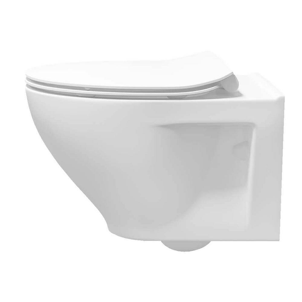 FINE FIXTURES Vogue Wall-Hung 2-Piece 1.6 GPF Dual Flush Round Toilet in White with Concealed Tank and Dual Flush Plate Seat Included WT11RM-CTA11BL