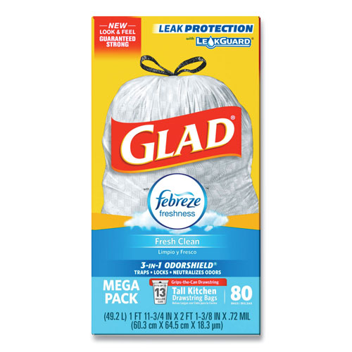 Clorox Glad OdorShield Tall Kitchen Drawstring Bags | 13 gal， 0.95 mil， 24