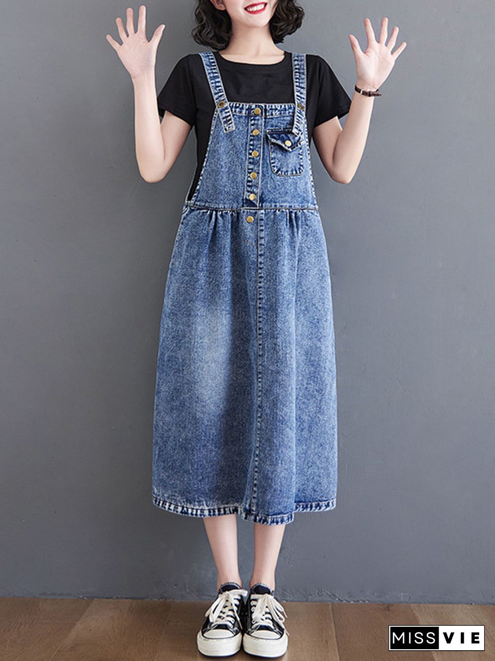 Original Sleeveless With Pocket Denim Dress