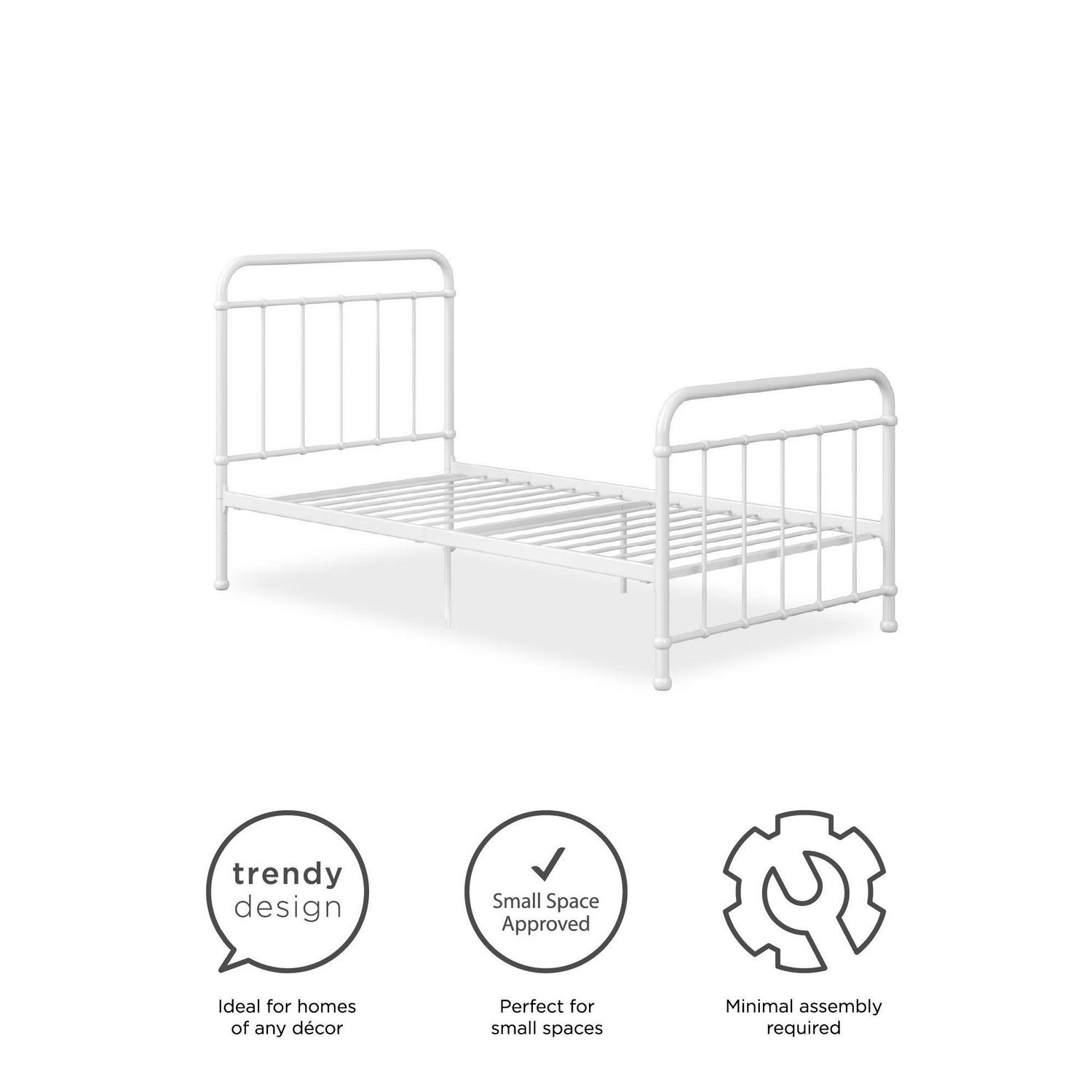 Woven Paths Brooklyn Iron Metal Platform Bed， Twin， White