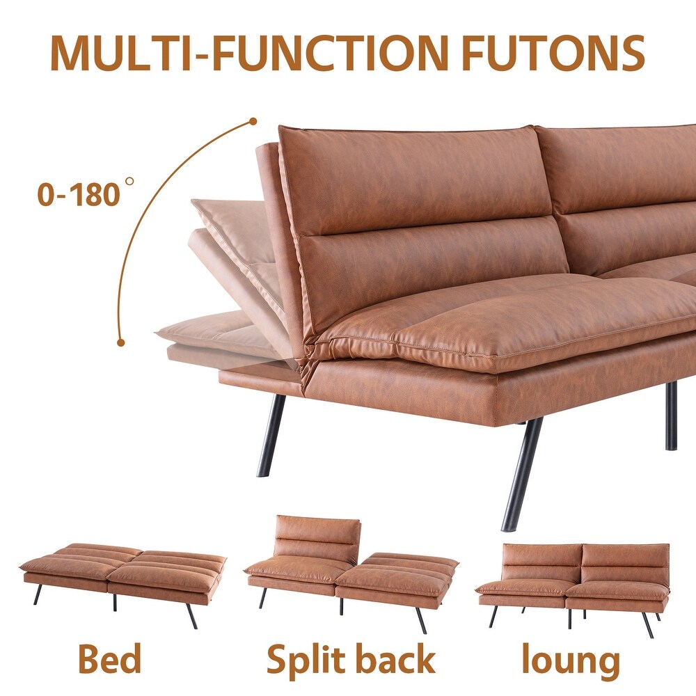 Futon Memory Foam Couch Bed Comfortable Faxu Leather Loveseat Sleeper Sofa for Dorm Apartment Office College Small Space RV