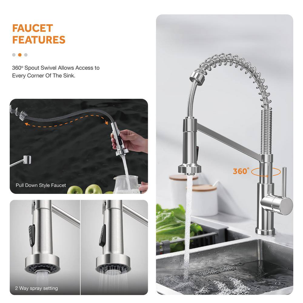 Glacier Bay Zero Radius FarmhouseApron-Front 16G Stainless Steel 36 in. Double Bowl Workstation Kitchen Sink Spring Neck Faucet FSU1ZAS3621A0SA