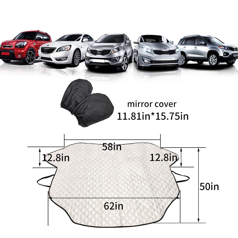 Car Windshield Snow Cover， Large Windshield Cover with 2 Side Mirror Covers，Four Layers Protection with Magnetic Edge for Snow， Ice， Sun， Frost Defense， Suitable for Most Cars andVehicles