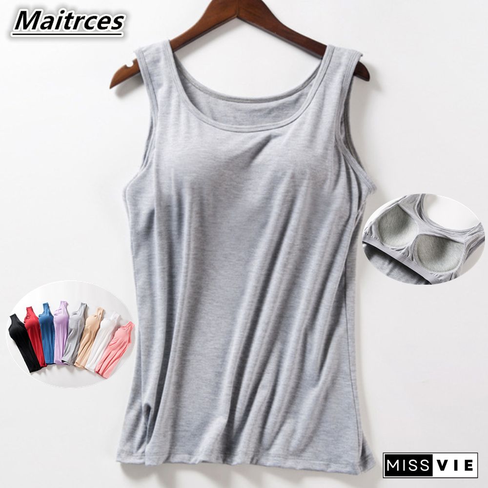 Women's Summer New Tank Tops Shirt Modal Underwear Plus Size Female T-Shirt Camisole Blouse Built In Bra