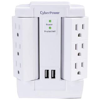 CyberPower 6-Outlet Swivel Professional Surge Protector Wall Tap with 2 Usb Ports CSP600WSURC2