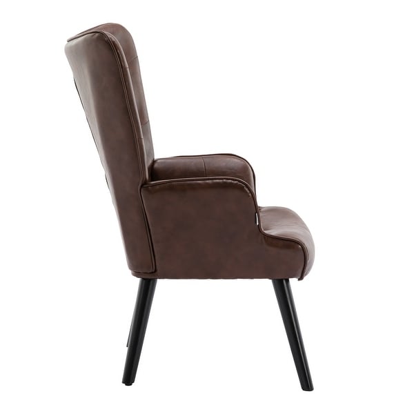 Nordic Style Modern Leisure Chair PU Leather Accent Chair with Button Tufted Decor and Wood Legs