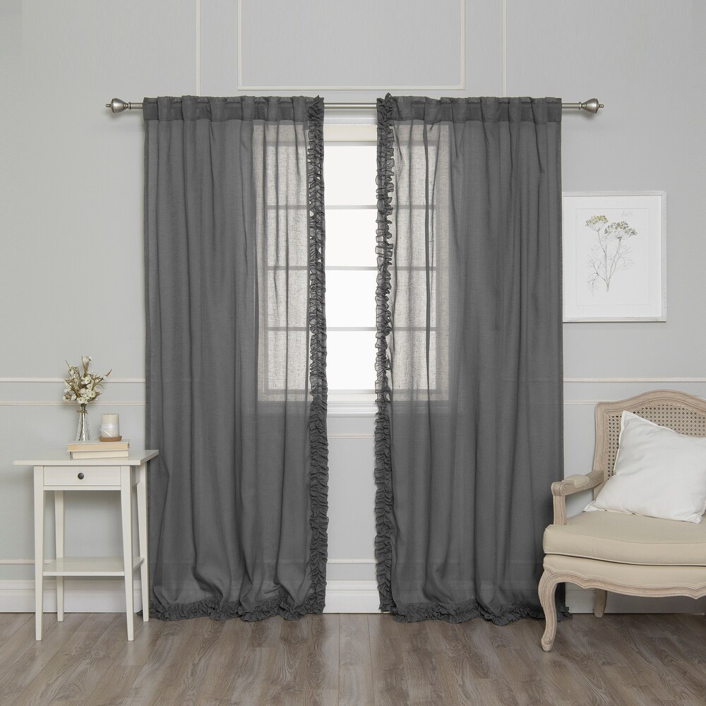 Aurora Home Ruffle Border Linen Look Curtain Panel Pair   52\