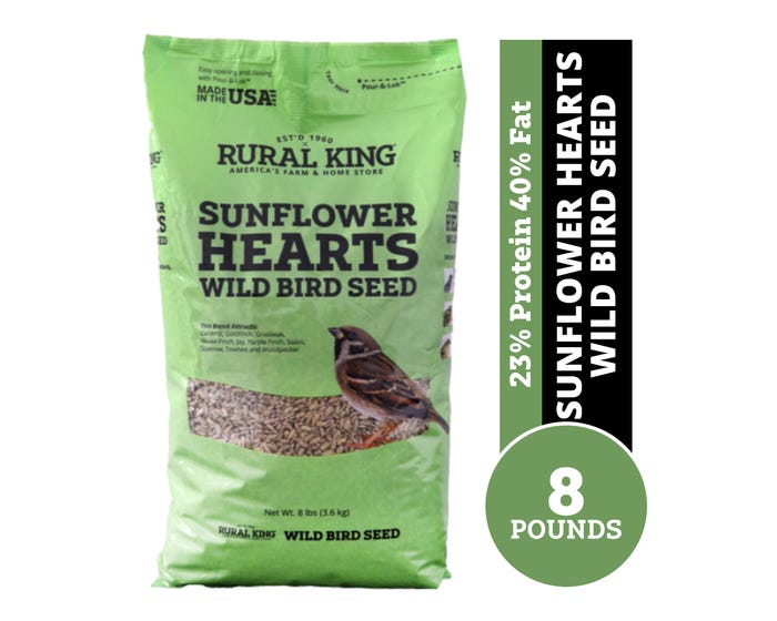 Rural King Sunflower Hearts， Wild Bird Seed， 8 lb. Bag