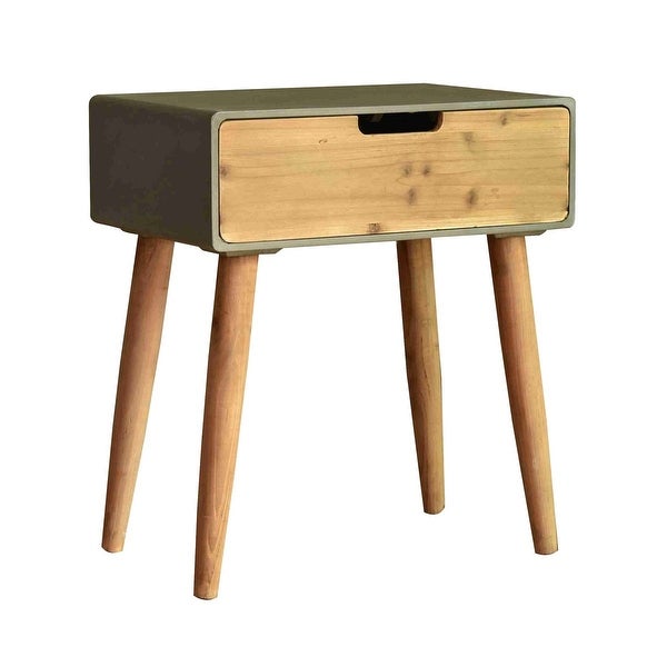 Wooden Side Table with Tapered Legs and Single Drawer， Gray and Brown - 23.62 H x 13.78 W x 20.47 L Inches