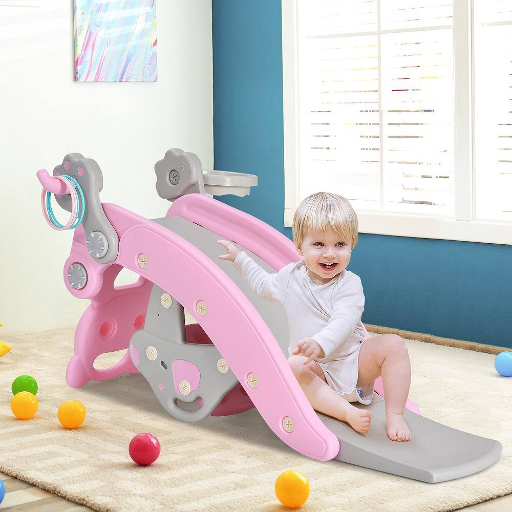 Costway 4-in-1 Rocking Horse and Slide Set Toddler Slide Playset with Basketball Hoop TY327824PI