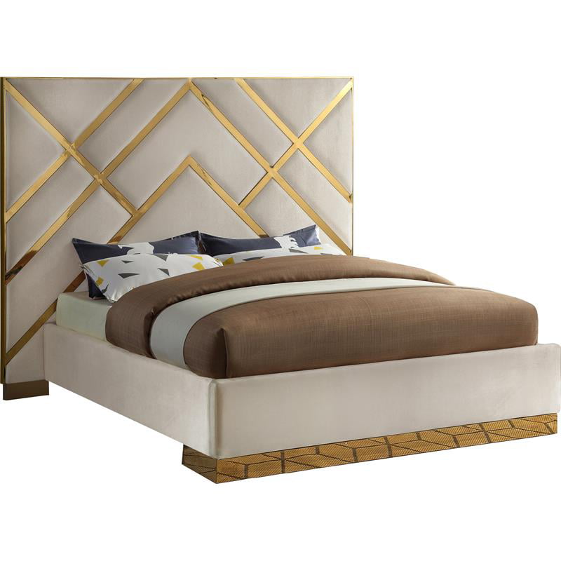 Meridian Furniture Vector Rich Velvet Queen Bed in Cream