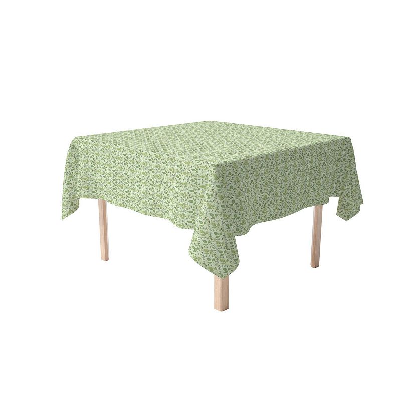 Square Tablecloth， 100% Cotton， 52x52， Green Leaves Ornaments