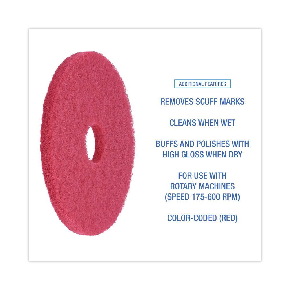 Boardwalk 15in. Diameter Red Buffing Floor Pads (5-Pack) BWK4015RED