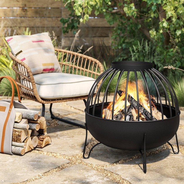 Wood Burning Cutout Round Outdoor Fire Pit Black