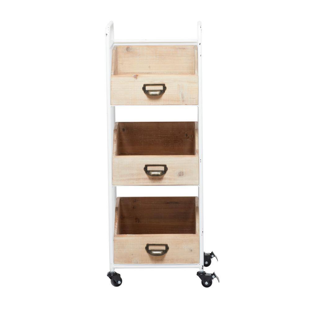 Litton Lane 36 in. Brown Wood Industrial Storage Cart 040883