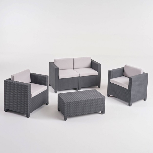 Waverly 4pc All Weather Faux Wicker Patio Chat Set Dark Gray gray Christopher Knight Home