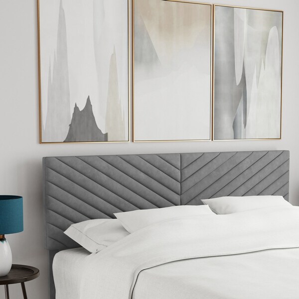 Crestwood Upholstered Chevron Pleated Queen Headboard， Gray - - 35386741