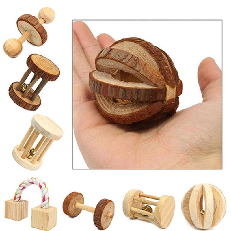 JETTINGBUY 1PC Cute Wooden Roller Chew Toys for Guinea Pigs Rat Small Pet Molars Supplies