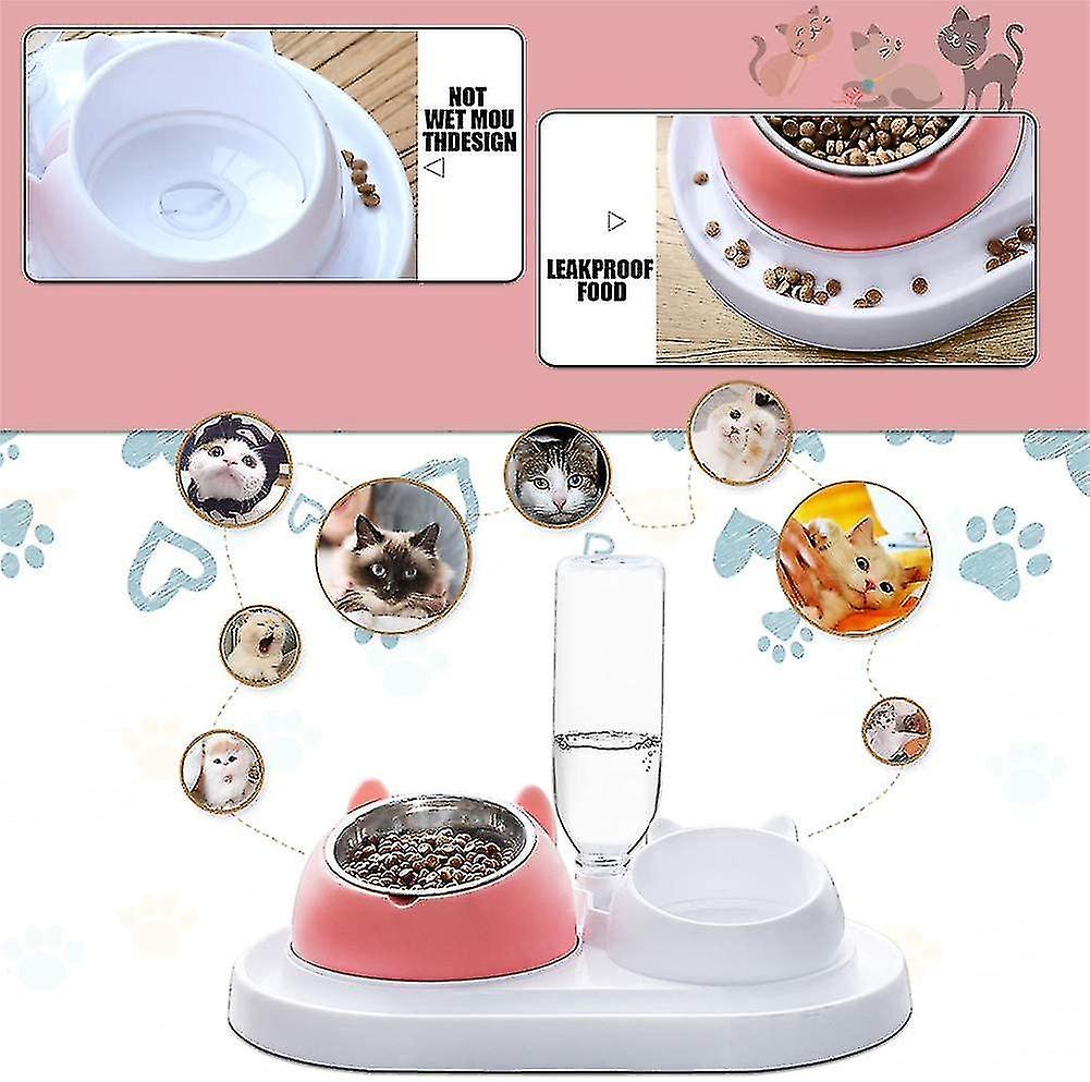 Double Raised Cat Bowl， 15 Tilt Anti-vomiting And Non-slip Bowl Automatic Water Storage Pet Bowl