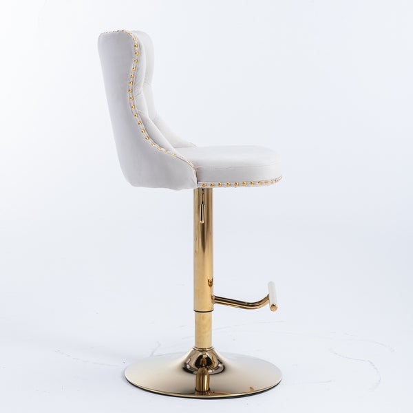 Golden Swivel Velvet Barstools Adjusatble Seat Height from 25-33 Inch