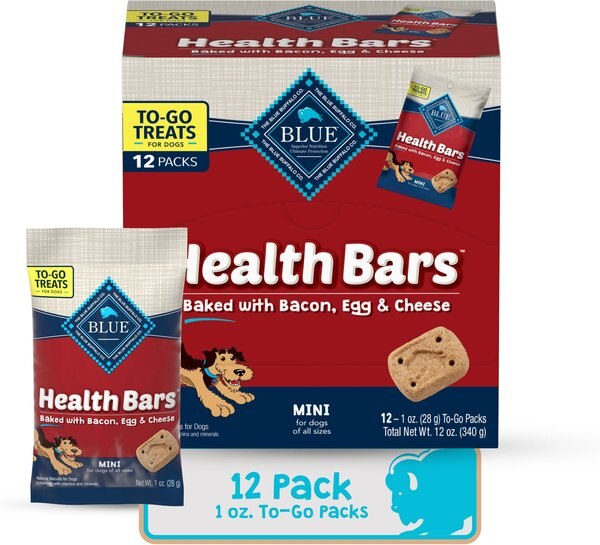 Blue Buffalo To-Go Health Bars Bacon， Egg and Cheese Mini Dog Treats， 12 count