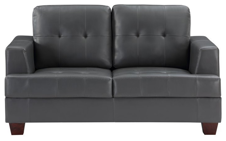 Lexicon Hinsall Faux Leather Loveseat in Gray   Transitional   Loveseats   by Homesquare  Houzz