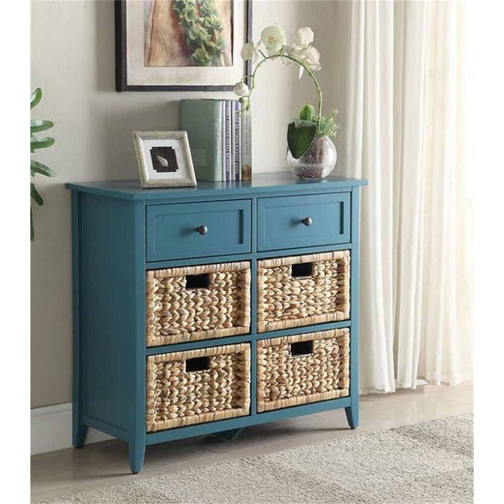 Modern Style Woven Storage Console Table With 6 Drawers