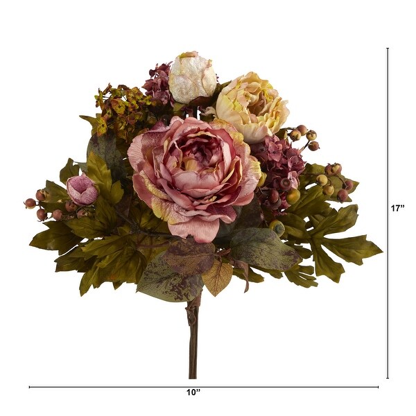 17 Peony Artificial Flower Bouquet (Set of 2)