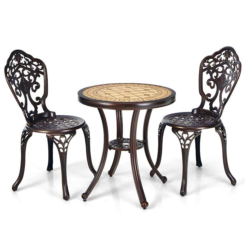 3-Piece All-Weather Cast Aluminum Patio Bistro Set-Copper