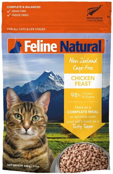 Feline Natural Chicken Grain-Free Freeze-Dried Cat Food， 11-oz bag