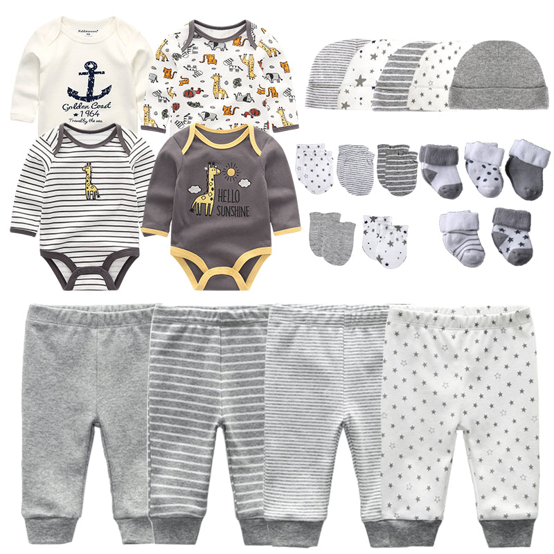 Newborn Clothes Set Gift 23Pcs/lot Bodysuits+Pants+Hat+Gloves+Socks Baby Boy Outfits 0 to 3 &3 to 6 Months Girl Toddler Clothing