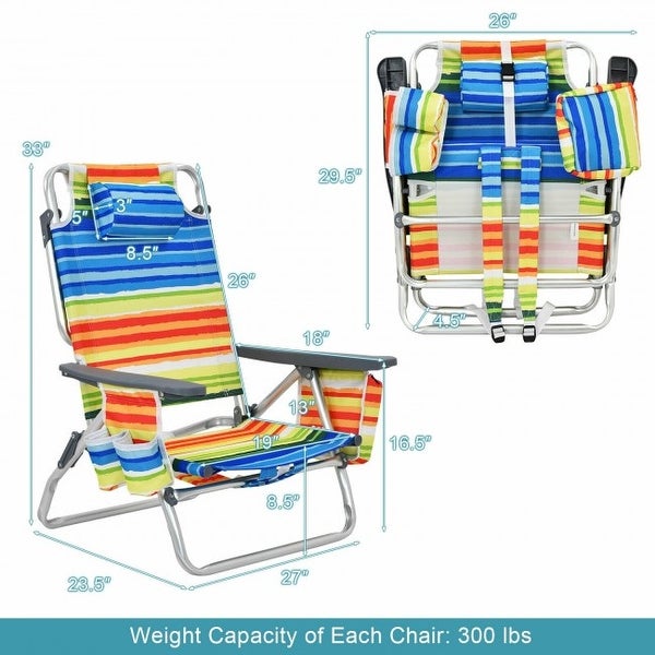 4-Pack 5-Position Outdoor Folding Backpack Beach Reclining Chair with Pillow - 23.5