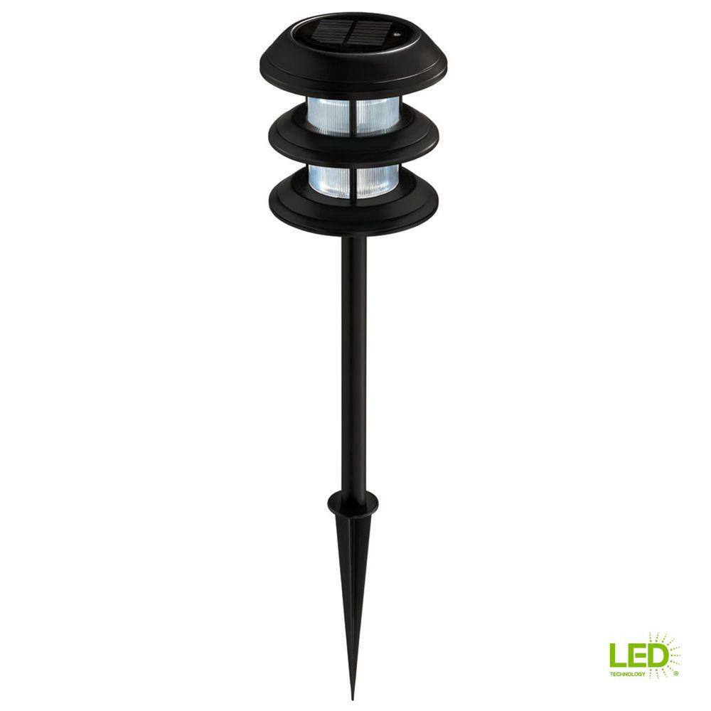 Hampton Bay Solar 10 Lumens Black Outdoor Integrated LED 3-Tier Powered Lights (6-Pack) WeatherWaterRust Resistant 79339