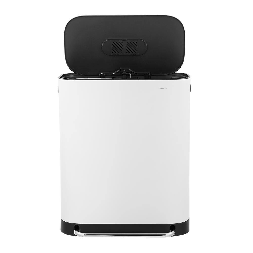 happimess Beni Kitchen TrashRecycLing 16 Gal. White Double-Bucket Step-Open Trash Can HPM1014C